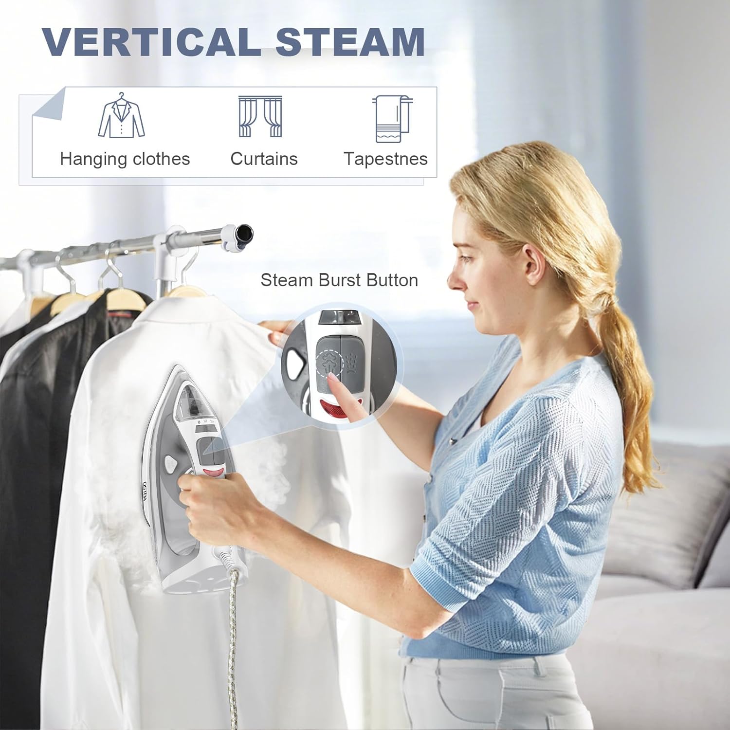 OSTBA 1600W Steam Iron - Rapid Heating, Nonstick Soleplate, Self-Cleaning, 300ml Water Tank