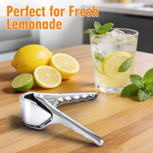 Lemon Squeezer, Stainless Steel Lemon Juicer, Manual Juicer for Lemon Citrus Lime, Foldable Handheld Citrus Squeezer with Seed-Strainer (Silver)