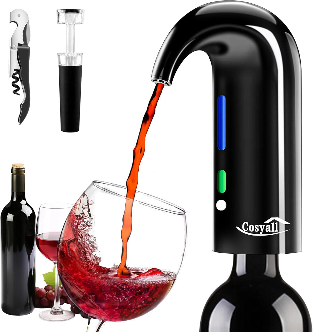 Wine Aerator Electric Wine Decanter,One Touch Red White Wine Accessories Aeration and Decanter Wine Pourer,Wine Gifts for Wine Lovers (Black)