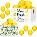 Marsui Lemon Decor Set - Mini Wooden Crate with 8 Fake Lemons for Rustic Summer Home Decor