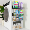 Skiennix Magnetic Shelves - Heavy-Duty Laundry Organizer with Hooks | 4 Pack, Black Metal Storage Baskets