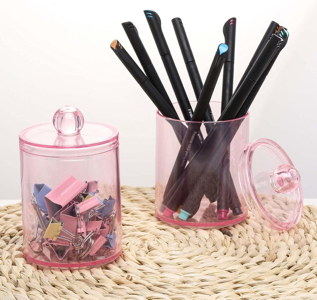 Tbestmax Apothecary Jar - 10 OZ Q-Tips Holder for Bathroom | Pink Cotton Ball & Swab Organizer