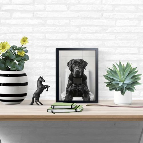 Funny Labrador Dog Canvas Print - Cute Bathroom Wall Art | 8x10 Inch Framed Decor