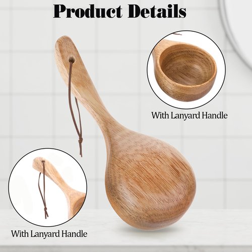 Giantree Wooden Kitchen Scoop, Wooden Bath Salt Ladle Rice Spoon Multipurpose 8.3 Inch Large Capacity Wooden Ladle Sauna Water Scoop for Cooking Stirring, Bath Salt, Canisters Flour