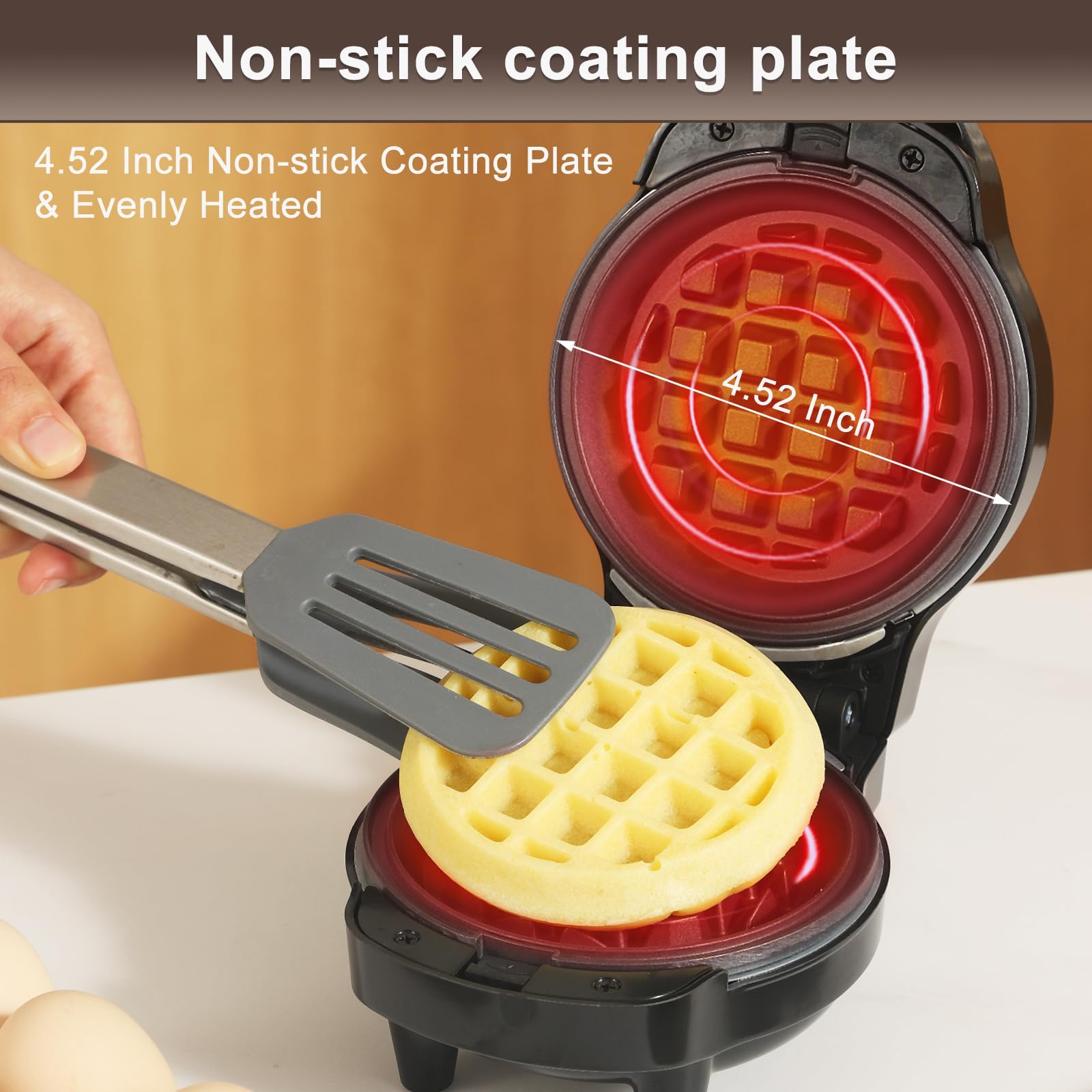UVFAST Mini Waffles Maker with 6 Removable Plates, 3 in 1 Small Waffle Maker Mini- Waffle, Heart Waffle, Donut, 4.5" Non Stick Waffle Iron for Families, Black