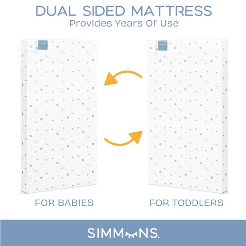 Simmons Kids Quiet Nights Dual Sided Baby Crib Mattress & Toddler Mattress - Sustainably Sourced Core - Waterproof - Hypoallergenic - GREENGUARD Gold Certified (Natural) - Ideal Firmness - Made in USA
