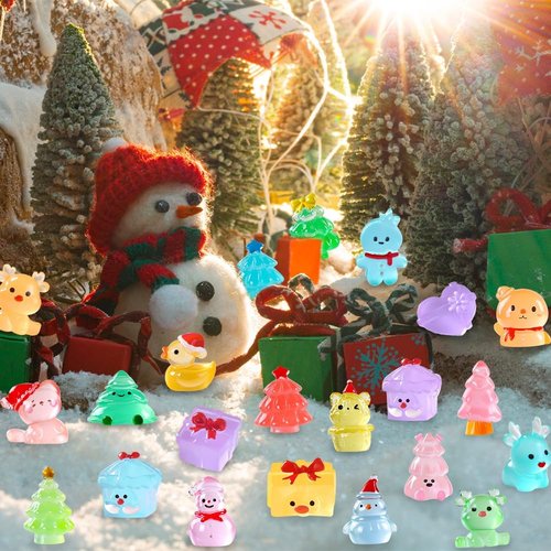 DIYDEC Mini Christmas Luminous Figurines - 40 Glow in The Dark Resin Miniatures for Holiday Decor