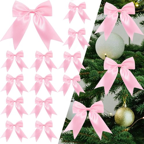 30 Pcs Pink Satin Ribbon Bows, Christmas Tree Bows Wreath Bows Tree Topper Bow for Garland Wreath Gift Wrapping Fireplace Coquette Wedding Party Decorations