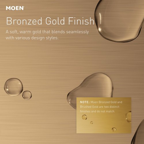Moen Bronzed Gold 44-72-Inch Adjustable Tension Mounted Straight Shower Curtain Rod for Bathroom, No Drilling Needed, TR1000BZG
