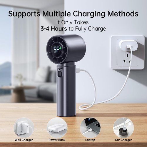 Eastfox Portable Handheld Turbo Fan, Personal Fan Battery 4000mAh Work for 3-16H, USB Rechargeable, 10800 High-Speed Motor, 5-Speeds Mini Hand held Fans for Outdoor, Travel, Home, Office (Black)