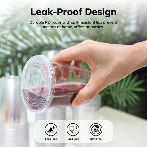 Etersky 50 Pack 12 oz Clear Cups with Flat Lids and Straws, Disposable To Go Iced Coffee Cups, Plastic Cold Drink Smoothie Party Cups for Home, Office, Daily Use