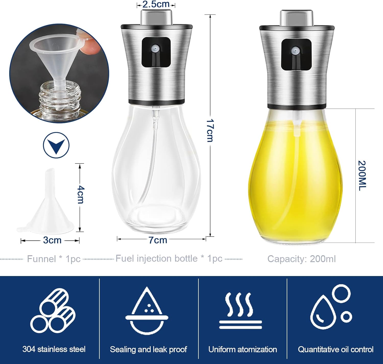 Skiennix Oil Sprayer - 200ML Fine Mist Cooking Dispenser for Olive, Avocado & Canola Oils | Essential Kitchen Gadget