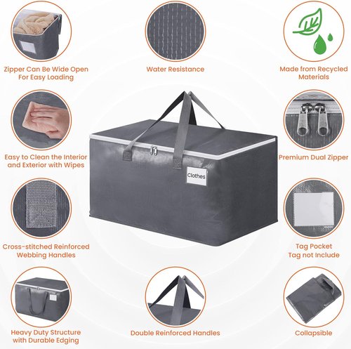 BlissTotes Large Storage Bags - Heavy Duty Moving Bags with Zippers & Handles | 93L, 6 Pack