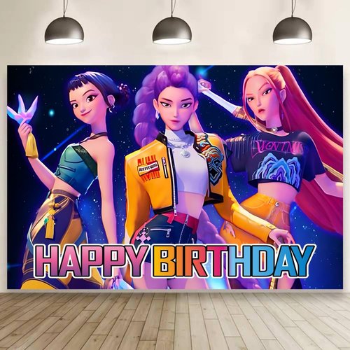 Demon Hunters Birthday Decorations,Demon Hunters Happy Birthday Banner Backdrop for Kids Birthday Party Supplies (5x3ft)