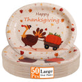 WDF 50Pack Thanksgiving Oval Plates Paper - 10" x 12" Happy Thanksgiving Plates Disposable Dinner Autumn Fall Harvest Party Supply - Turkey Thankful Pattern