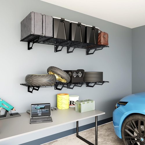 Atlas Heavy Duty Garage Wall Shelves - 2-Pack 2x6 Ft Metal Floating Storage Rack | 800lbs Capacity