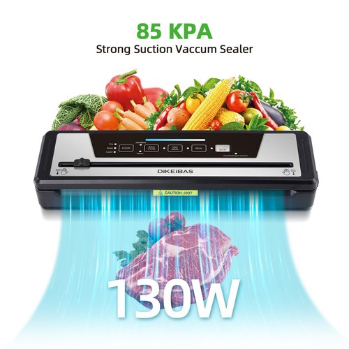 DIKEIBAS Vacuum Sealer Machine | Powerful 85kPa Suction | Bags and Cutter Included | Compact One-Touch Automatic Food Sealer with External Vacuum System | Preserve Freshness, Prevent Freezer Burn