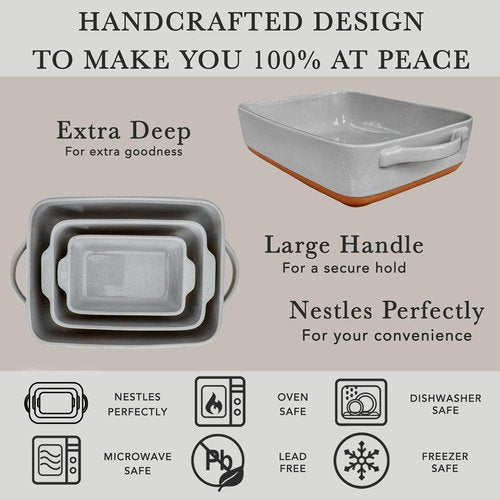 Mora Ceramic Baking Dishes Set of 2 - Versatile Porcelain Casserole & Loaf Pans | 7x11 in, Grey
