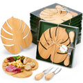 Ziliny 24 Set Hawaiian Luau Charcuterie Board for Party Decoration,Tropical Small Cutting Cheese Board with Knives and Forks for Baby Shower Summer Beach Birthday Party (Palm Leaf)