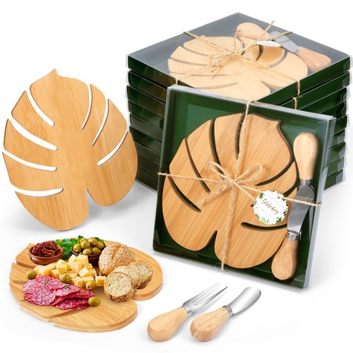 Ziliny 24 Set Hawaiian Luau Charcuterie Board for Party Decoration,Tropical Small Cutting Cheese Board with Knives and Forks for Baby Shower Summer Beach Birthday Party (Palm Leaf)