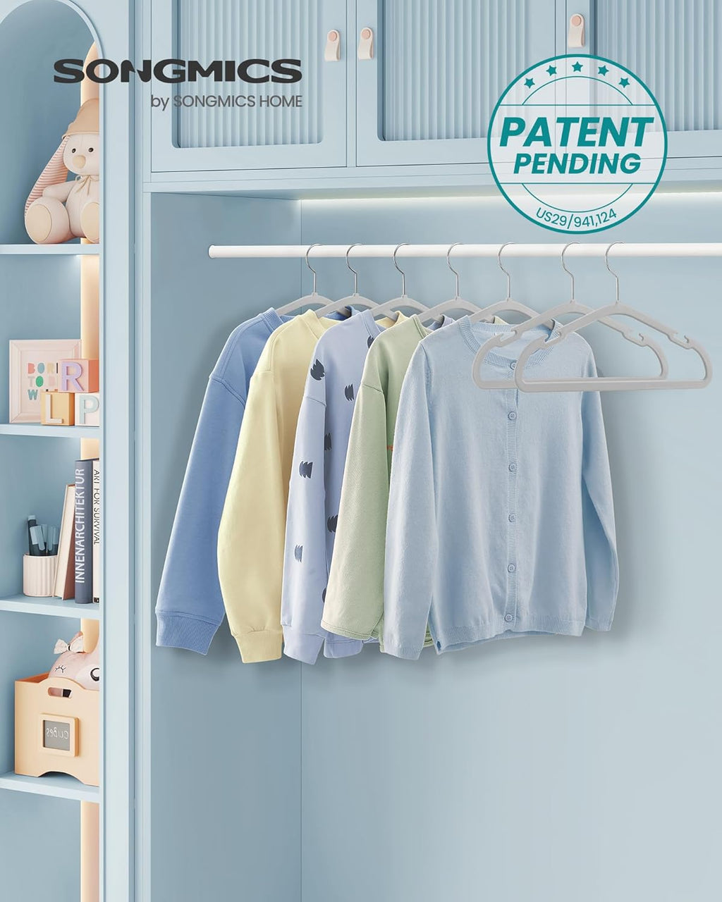 SONGMICS Kids Hangers - 50 Pack Non-Slip Velvet Baby Hangers | Space-Saving Design, Dove Gray, 14 x 8 Inches