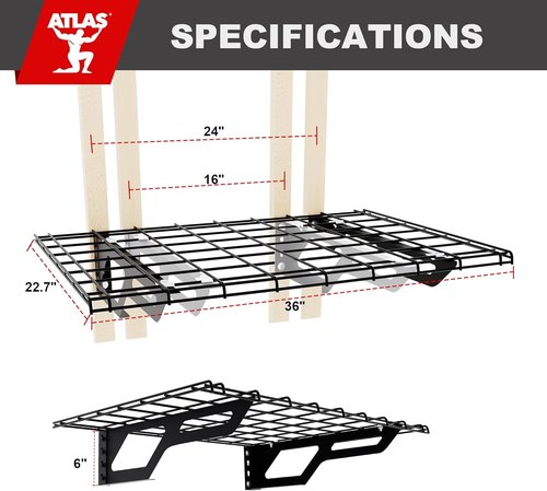 Atlas Heavy Duty Garage Wall Shelves - 2-Pack 2x6 Ft Metal Floating Storage Rack | 800lbs Capacity