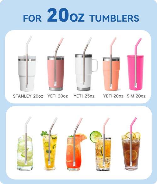 Heavy-Duty Titanium Straws - 8.5" Reusable Metal Drinking Straws for 20 oz Tumblers | Eco-Friendly & BPA-Free with Cleaning Brush