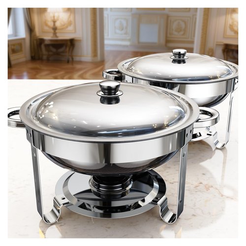 Chafing Dishes for Buffet 2 Pack, 5QT Food Warmers for Parties Buffet, Stainless Steel Round Chafers and Buffet Warmers Sets for Home, Gatherings, Birthday, Parties, Church Events, Catering Events