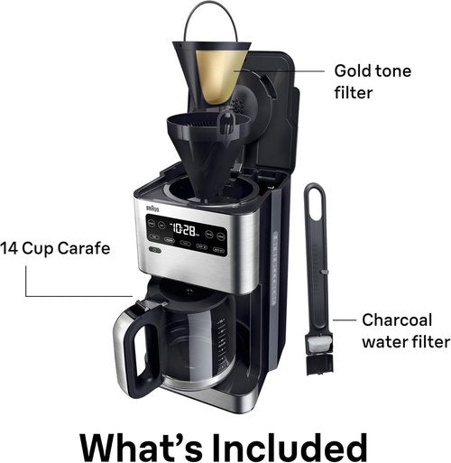 Braun PureFlavor 14-Cup Coffee Maker - Fast Brew, Touch Display, Bold Brew & Brew-Over-Ice Modes