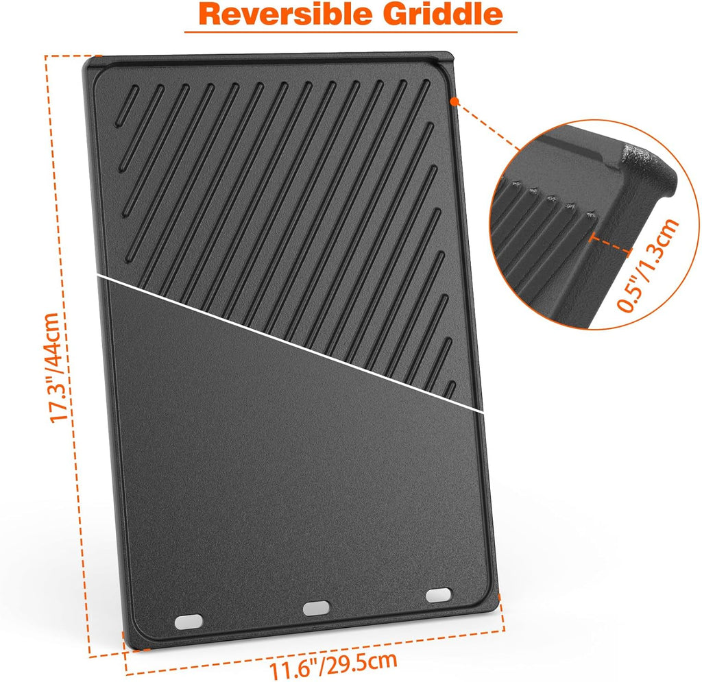 Onlyfire 7638 Reversible Cast Iron Griddle - BBQ Cooking Replacement for Weber Spirit I & II 300 Series