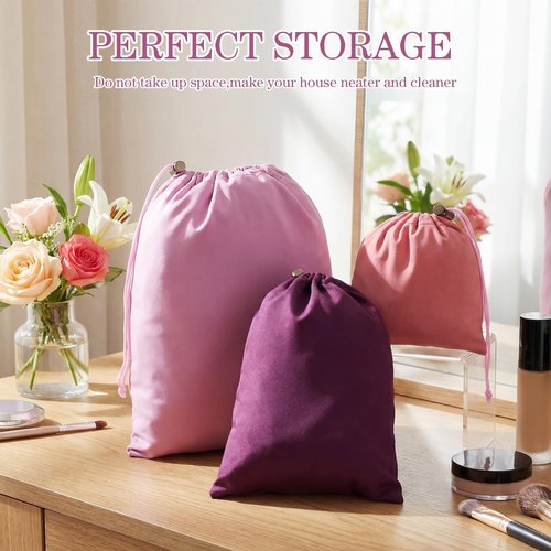Hillban 6 Pcs Adult Toy Storage Bags Satin Drawstring Gift Bags Adjustable Silk Pouch Lightweight Multipurpose Foldable Stuff Sack Travel Bag for Women, 3 Sizes(Sml,Pink and Purple)