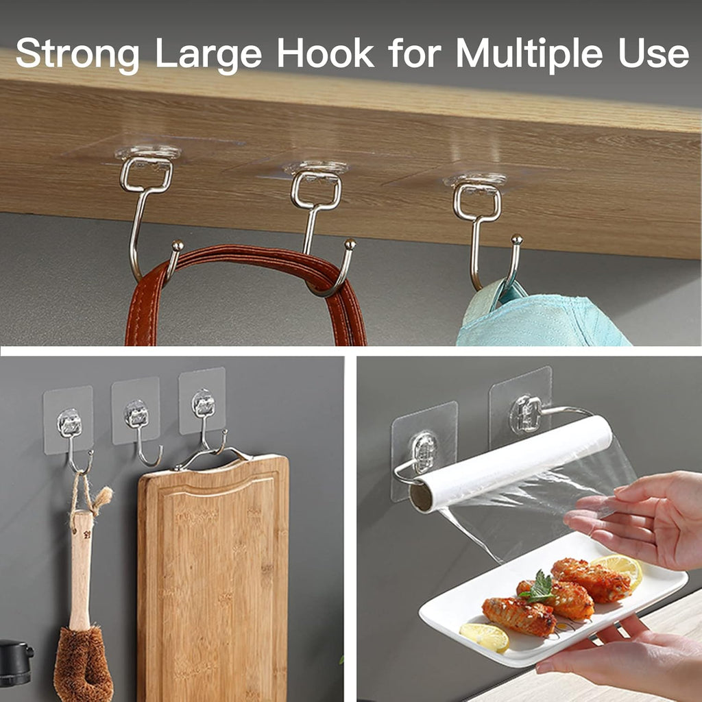 Skiennix Heavy-Duty Wall Hooks - Self-Adhesive, Traceless & Waterproof | 10 Pack for Home & Kitchen