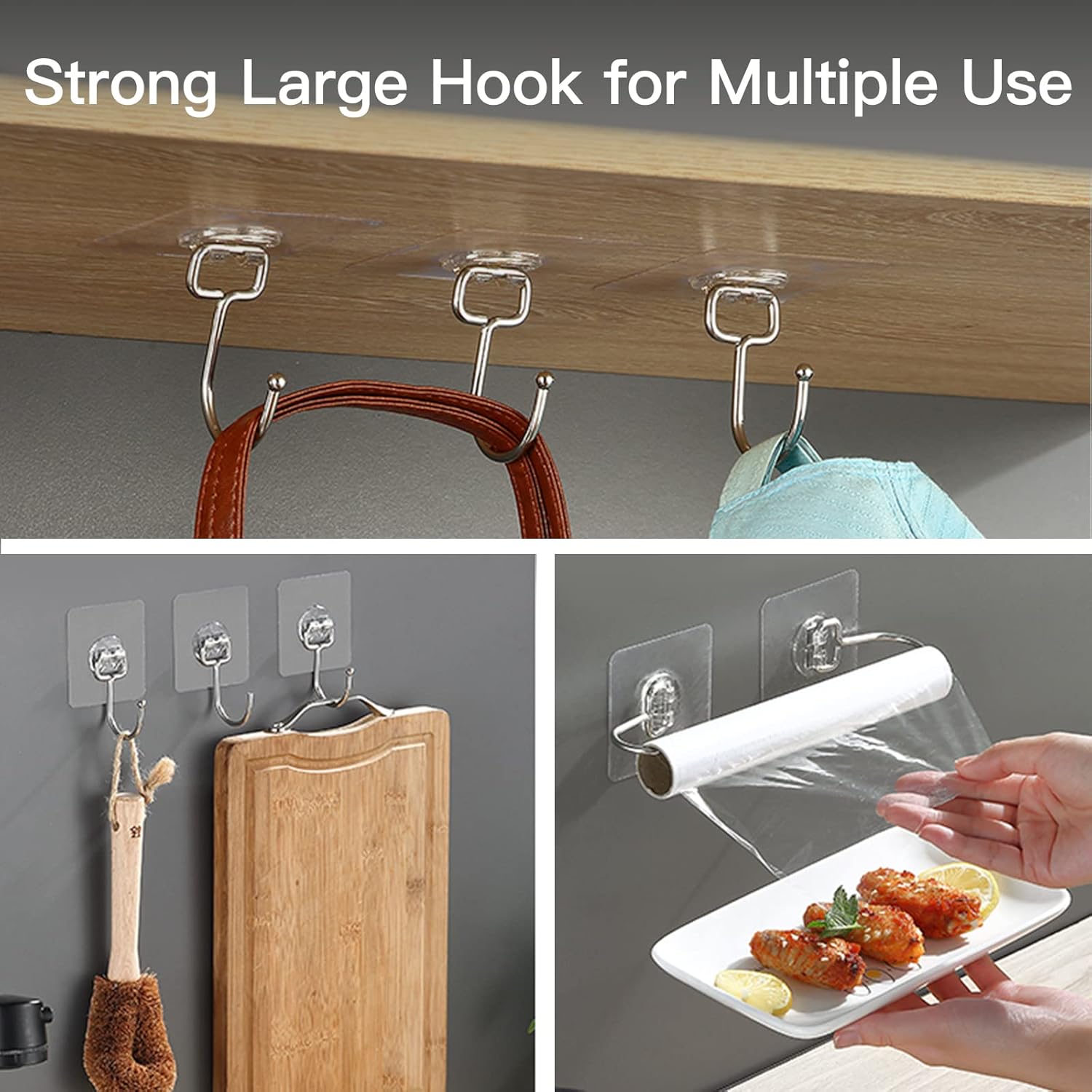 Skiennix Heavy-Duty Wall Hooks - Self-Adhesive, Traceless & Waterproof | 10 Pack for Home & Kitchen