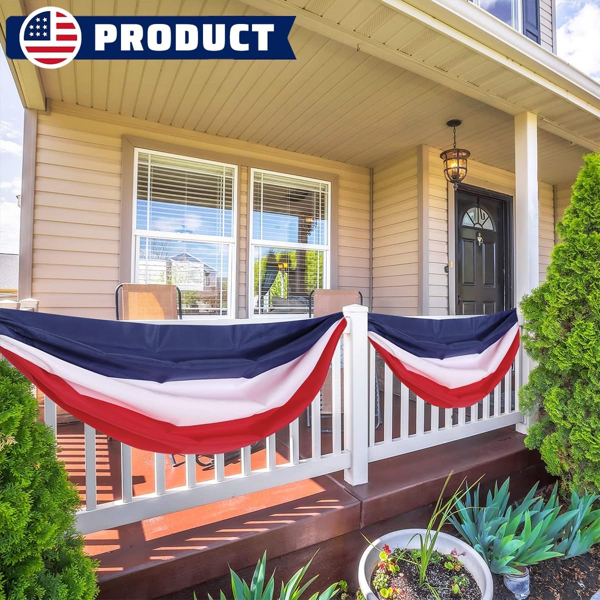 Patriotic US Flag Bunting by [Brand Name] - 2x20 Ft Red, White & Blue Stripe Banner for 4th of July & Veterans Day