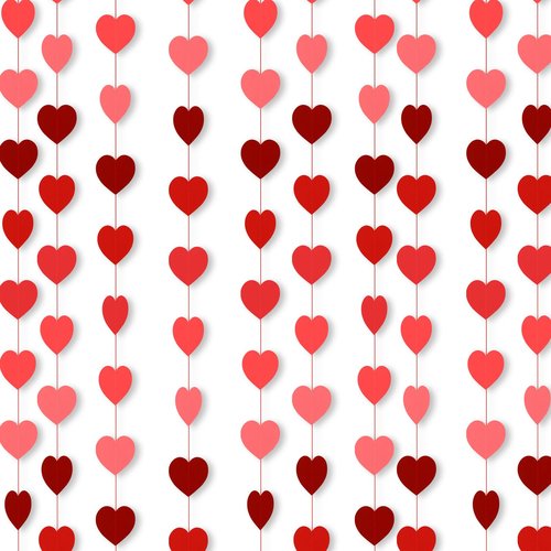 Epakh 15 Pcs Valentines Day Heart Garland Banners 180 Red Pink Hanging String Hearts Party Decorations No DIY Decor for Wedding Proposal Engagement Party Supplies(Gradient Red)