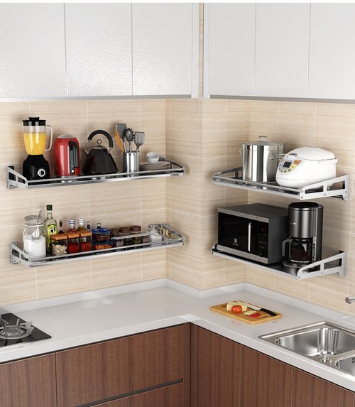 wwdoor home Wall Mount Metal Wall Shelf Kitchen Spice Condiment Racks 304 Stainless Steel fit Storage Rack Bedroom Bathroom Living Room Shelves (Length31.5 width5.9)