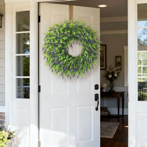 Artificial Lavender & Eucalyptus Wreath - 26" UV Resistant Faux Greenery for Front Door & Outdoor Decor