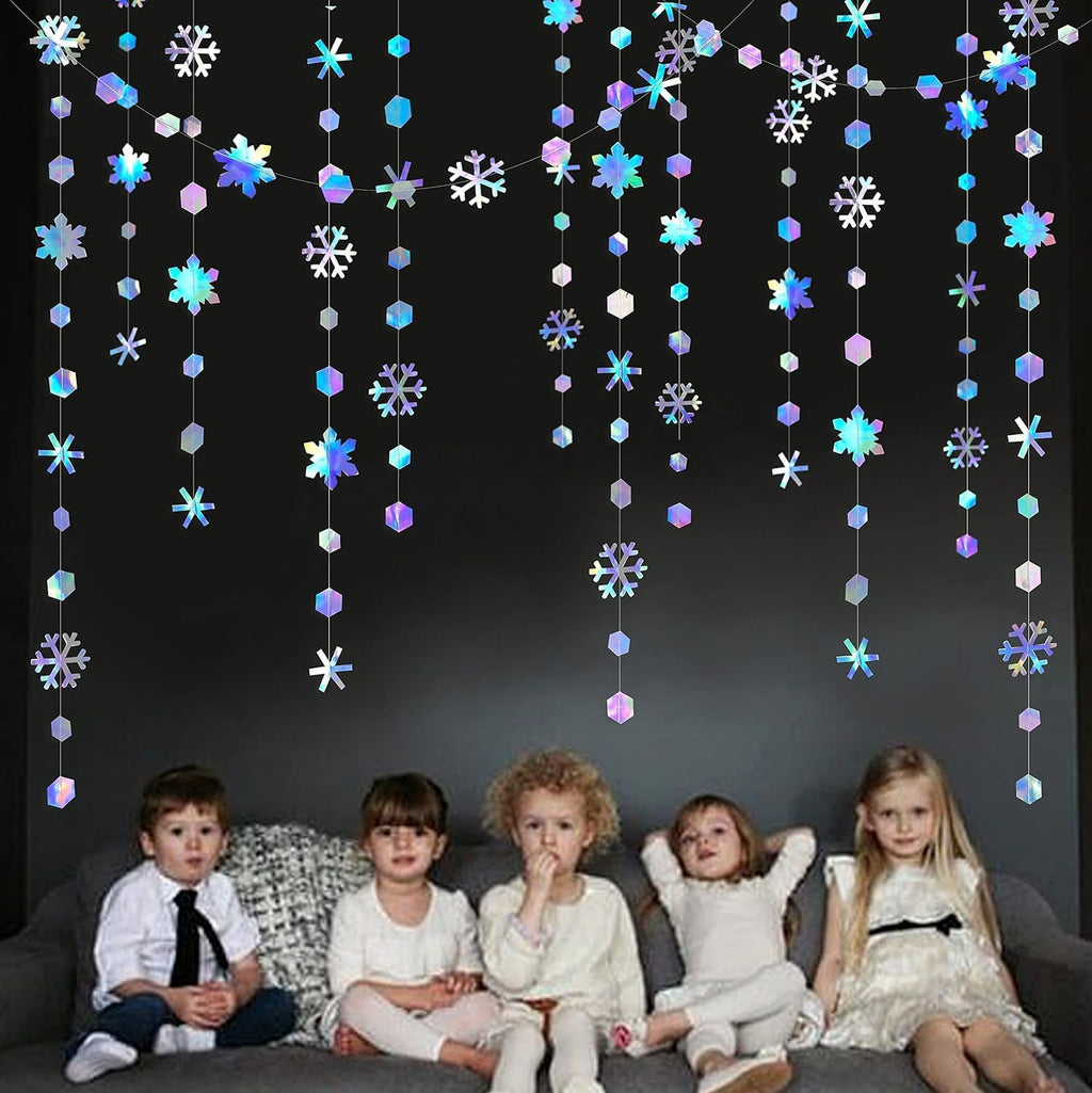 Regine Switzerland Holographic Snowflake Decorations - Iridescent 13-Inch Hanging Garland for Holiday Parties