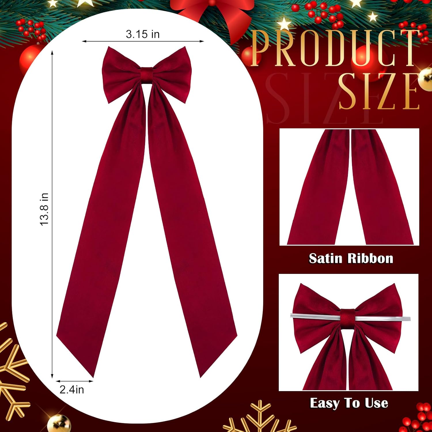 Teenyyou 12 Pcs Red Valentine's Candlestick Bows - 13 Inch Large Self-Adhesive Table Decor for Weddings & Parties