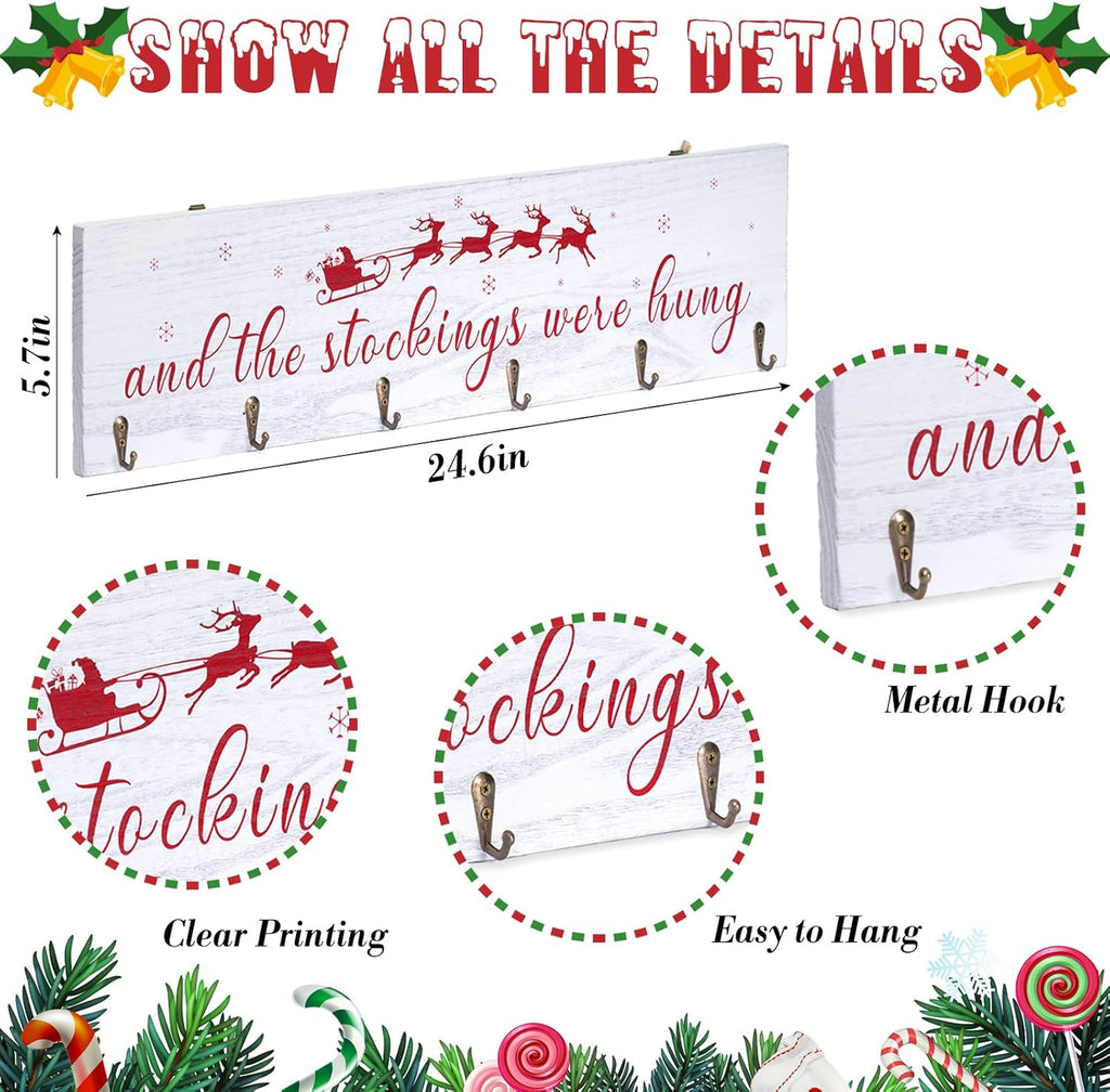 Regine Switzerland Christmas Stocking Holder - 24 Inch White Wall Sign with 6 Hangers for Mantel
