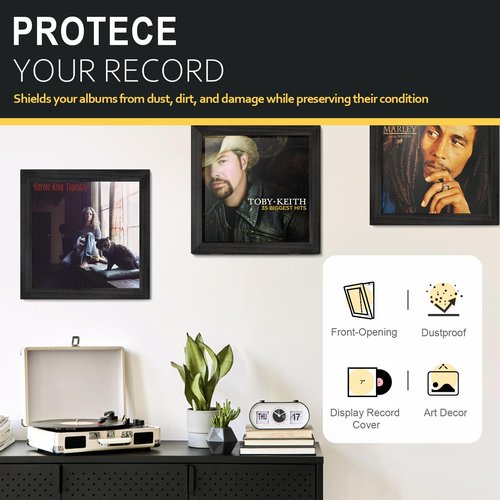 Emfogo Vinyl Record Frame, 3-Pack Album Frames for Vinyl Records Display, Record Frame for 12x12 Inch LP Cover Display (3 Pack/Black)