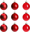 DN DECONATION Red Glass Christmas Ornaments - Set of 9 | 3.15" Hanging Baubles for Holiday Decor