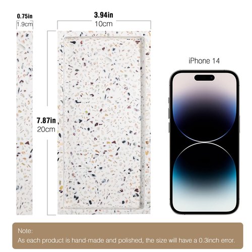 Luxspire Bathroom Vanity Tray, 8 x 4 inch Resin Kitchen Sink Tray for Soap Dispenser Bathroom Countertop Organizer Plate Holder for Perfume Soap Towel Bathroom Accessories, Mini, Terrazzo