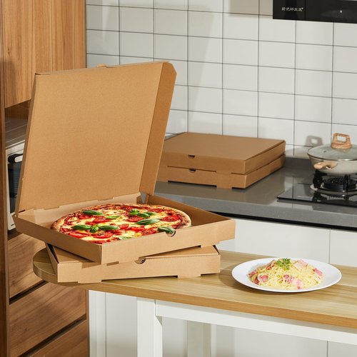Fullhawl 10 Pcs Corrugated Pizza Boxes 18 x 18 Inches, Grease Resistant Kraft Takeout Containers Packing Boxes for Cake, Cookies, Food and Crafts