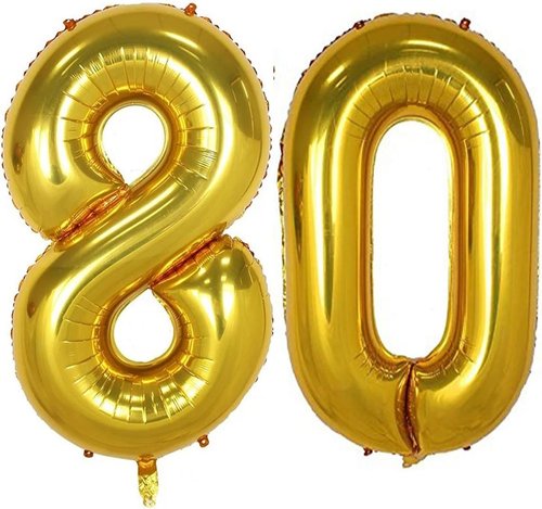 Gold Foil 40-Inch Jumbo Number 80 Balloons - Helium Birthday Decorations for 80th Party