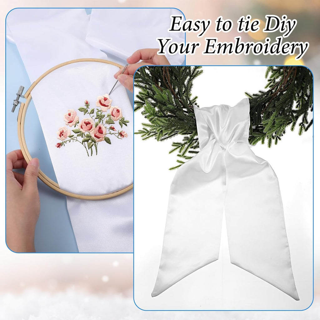 Regine Switzerland 8 Pcs White Wreath Sash - Blank Embroidery Accessories for Indoor/Outdoor Decor | 4.49'' x 56.3''