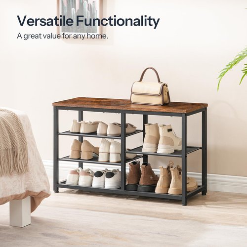 HOOBRO Shoe Bench, 5-Tier Shoe Rack Bench, Entryway Bench with Shoe Storage, Shoe Storage Organizer, 31.5" L Shoe Storage Bench for Entryway, Hallway, Space Saving, Rustic Brown and Black BF36HX01
