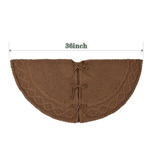 36 inch Christmas Tree Skirt: Pencil Tree Skirt for 6ft Tree, Diamond Edge Knit Small Western Brown Tree Skirt, Vintage Tree Skirts, Rustic Farmhouse Christmas Decorations