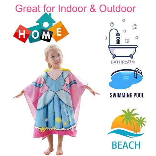 ARNUAETY Princess Kids Hooded Towel for Toddler Girls Soft and Absorbent Poncho Hooded Kids Towel for Beach Bath and Swim, 47.2" L x 23.6" W