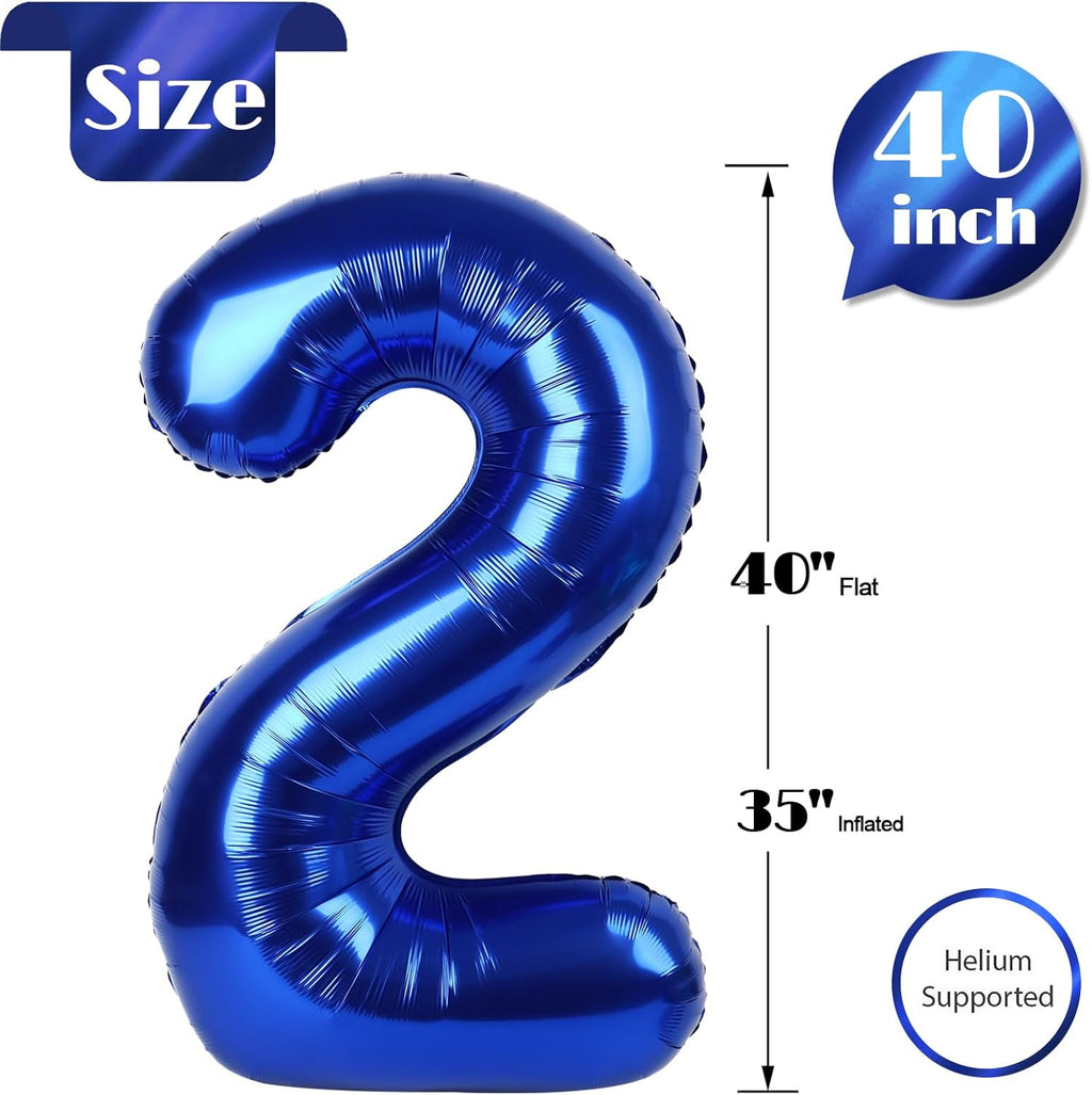 Number 2 Balloon by Night Blue - 40 Inch Sparkling Decoration for 2nd Birthday Parties